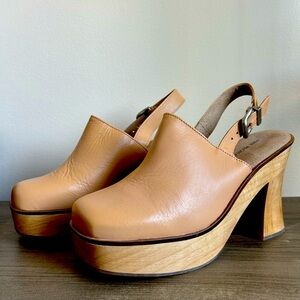 Free People Camel Leather Platform Mules